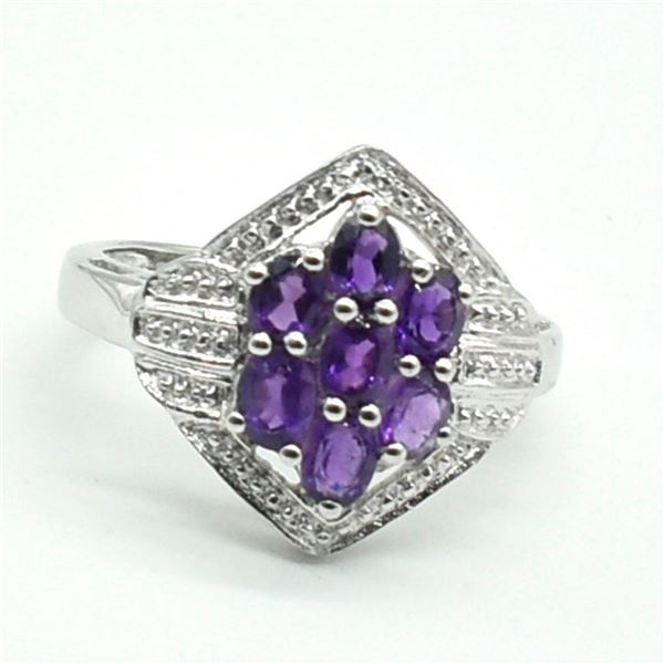 Silver Amethyst(1.45ct) Rhodium Plated Ring (~weight 3.45g)