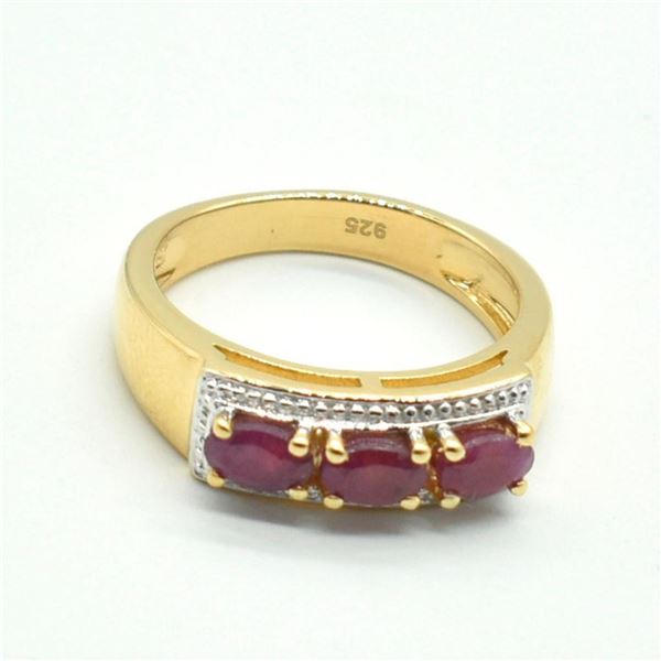 Gold plated Silver Ruby(1.35ct) Gold Rhodium Plated Ring (~weight 4.35g)