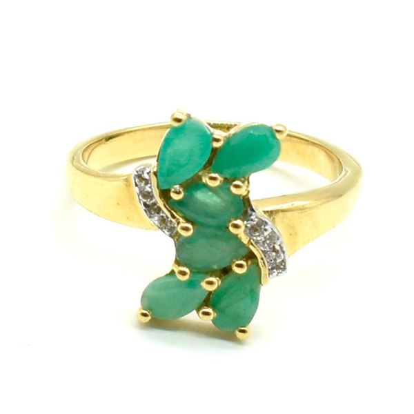 Gold plated Silver Emerald White Topaz(1.8ct) Gold Rhodium Plated Ring (~weight 3.05g)