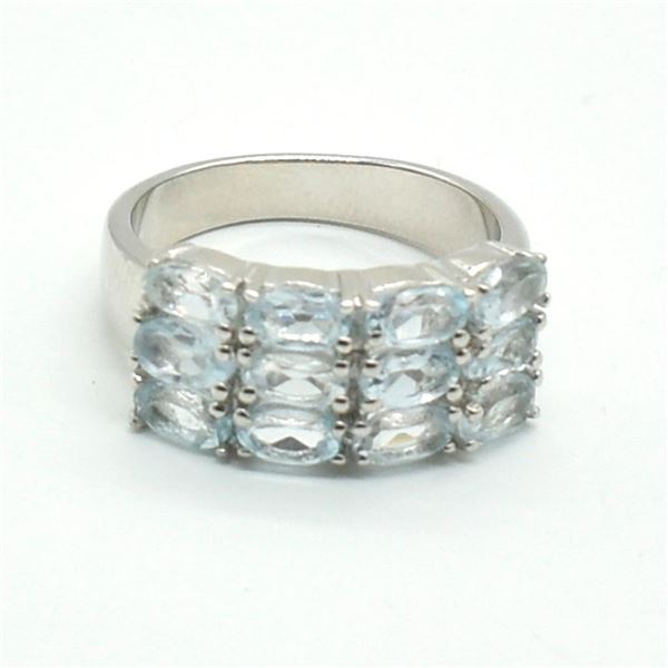 Silver Blue Topaz(2.7ct) Rhodium Plated Ring (~weight 6.05g)