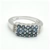 Image 1 : Silver Blue Sapphire White Topaz(1.8ct) Rhodium Plated Ring (~weight 3.8g)