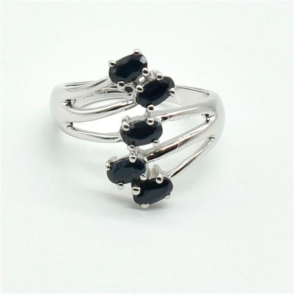 Silver Blue Sapphire(1.8ct) Rhodium Plated Ring (~weight 3.75g)