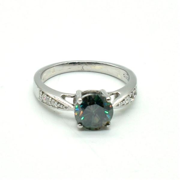 Silver Moisanite(1.35ct) Rhodium Plated Ring (~weight 3.15g)