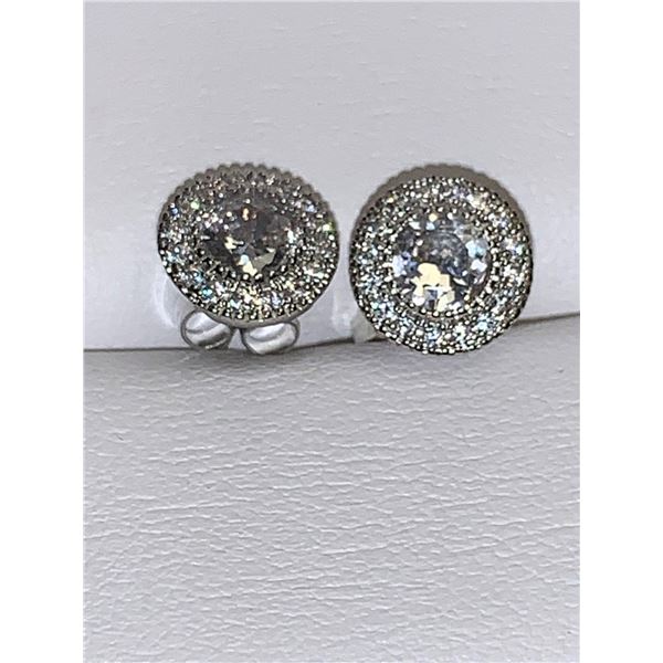 Ladies Cluster Surround Avanti Styled Solitaire Stud Earring Set .925 Silver Backing NEW