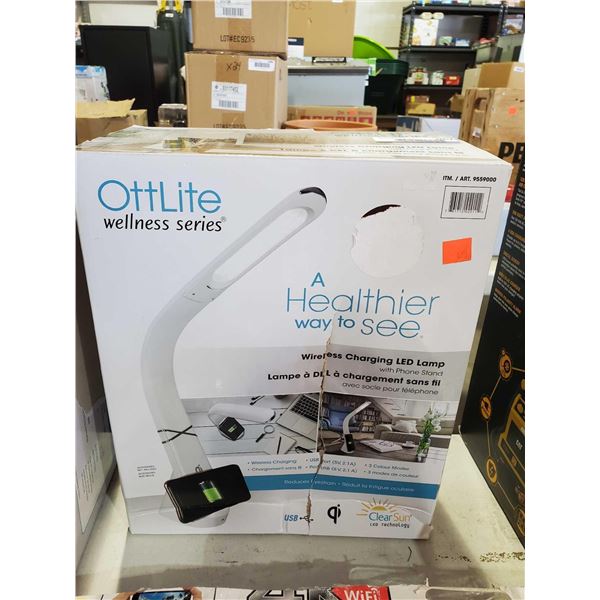 OttLite White Wireless Charging LED Lamp with Color Changing Base
