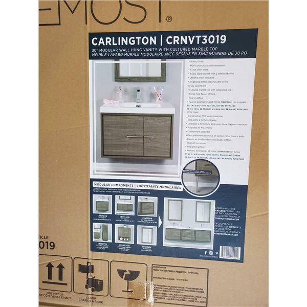 NEW Carlington 30' Modular Wall Hung Bathroom Sink Vanity (Walnut)