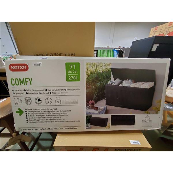 Keter Comfy Rattan Style Deck Box - 45.5x17.4x22.2" - Minor damage to box as seen in photos