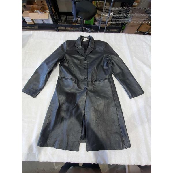 Vintage Bagatelle Black Ladies Long Leather Dress Jacket - Large