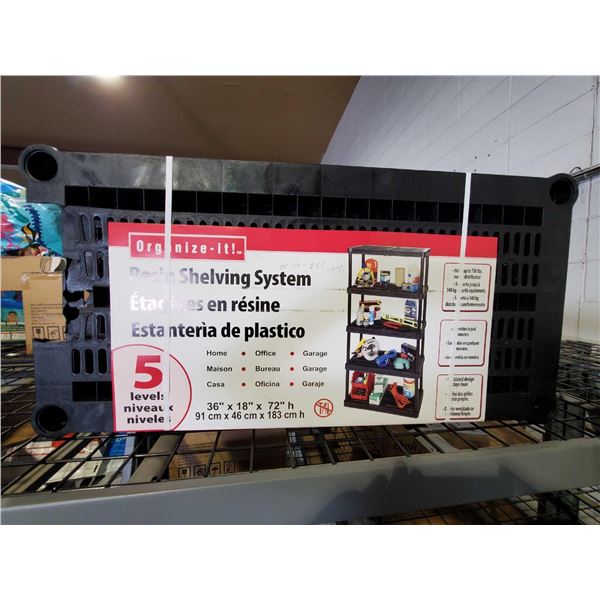 New Organize It Resin 5 Level Shelving System 36x18x72" - Some damage as seen in Photos