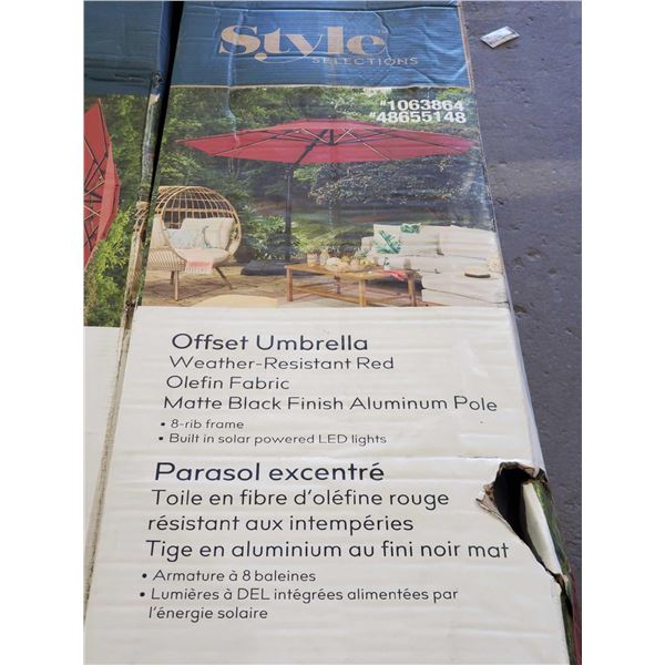 New Style Selections Offset Patio Umbrella - Red - Some damage to box as seen