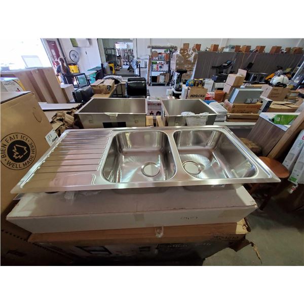 NEW Double Well Stainless Steel sink with Drain Pan includes all accessories, drains, et.