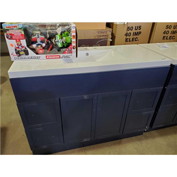 New Bathroom 48 inch Vanity 2 Drawer, 1 Cupboard, Blue base with white Single Sink Top & 2 Choices o