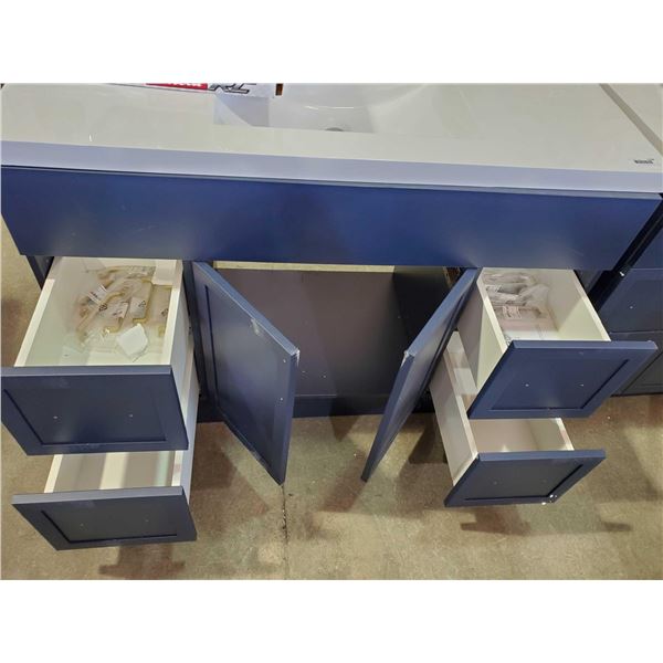 New Bathroom 48 inch Vanity 2 Drawer, 1 Cupboard, Blue base with white Single Sink Top & 2 Choices o
