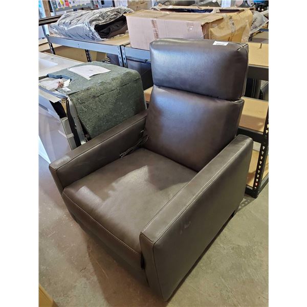 NEW Brown Leather Power Recliner with adapter, tested working . Floor demo model