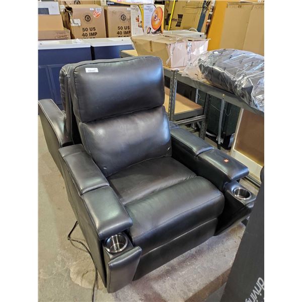 Leather Reclining Power Recliner Theater Seat, damaged back. includes hideway cup holders