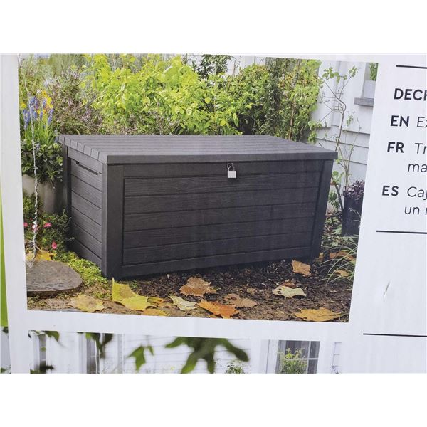 Keter Grande 165 - Wood Panel Style Deck Box 155x72.4x69.4"  - freight damaged sold as is
