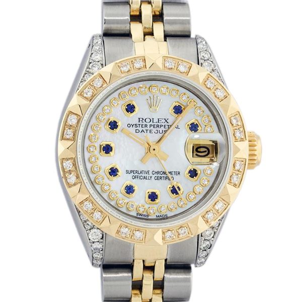 Rolex Ladies 26 Yellow Gold And Stainless Steel MOP Sapphire Lugs Datejust