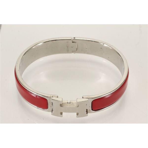 Hermes Red Metal Clic Clac Bangle Bracelet PHW