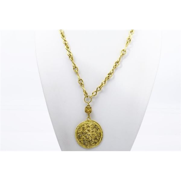 Chanel Vintage Gold-tone Metal Textured CC Logo Pendant Necklace