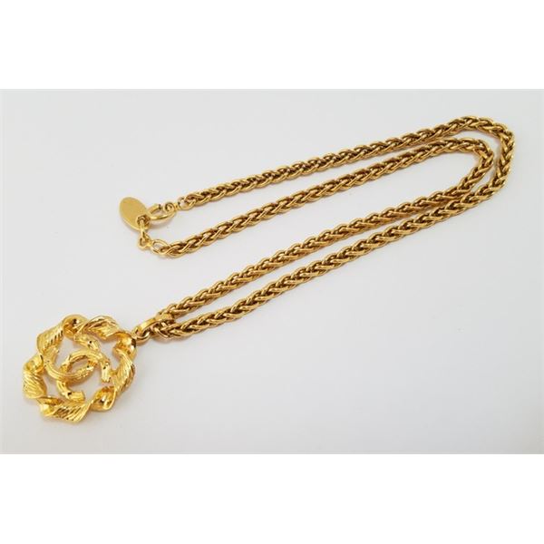 Chanel Gold-tone Metal CC Rope Charm Pendant Necklace