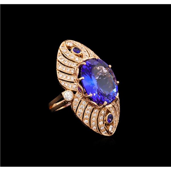 15.02 ctw Tanzanite, Sapphire and Diamond Ring - 14KT Rose Gold