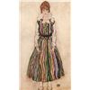 Image 1 : Egon Schiele - Portrait Of Edith Egon Schiele In A Striped Dress