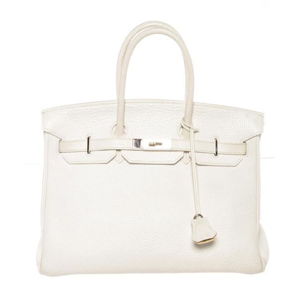 Hermes White Togo Leather Candy Birkin 35 cm Handbag