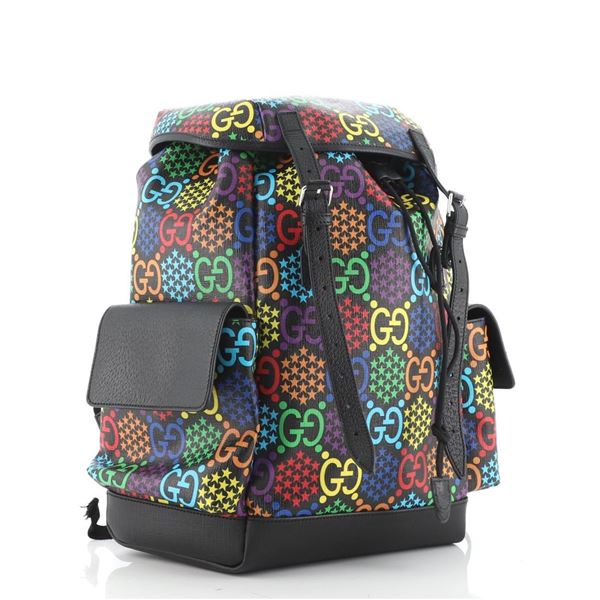 Gucci Black Multicolor Double Pocket Belt Backpack Psychedelic Print GG Coated C