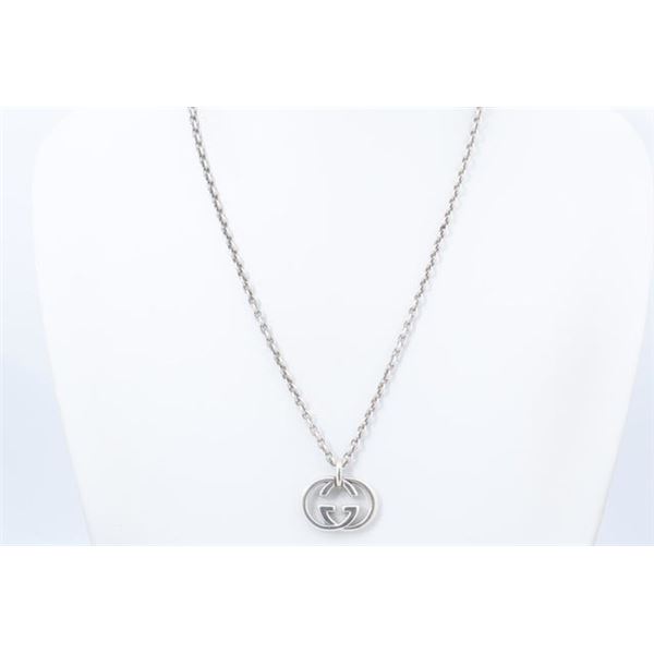 Gucci Silver-tone Interlocking GG Logo Pendant Necklace