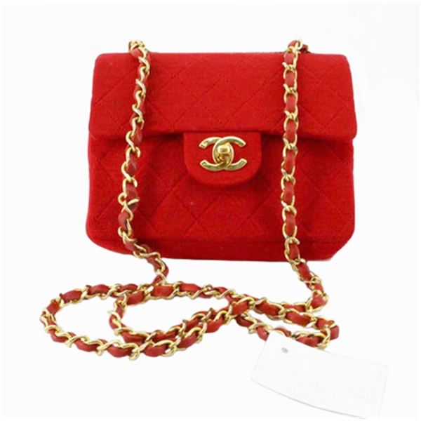 Chanel Red Quilted Canvas CC Mini Square Flap Shoulder Bag