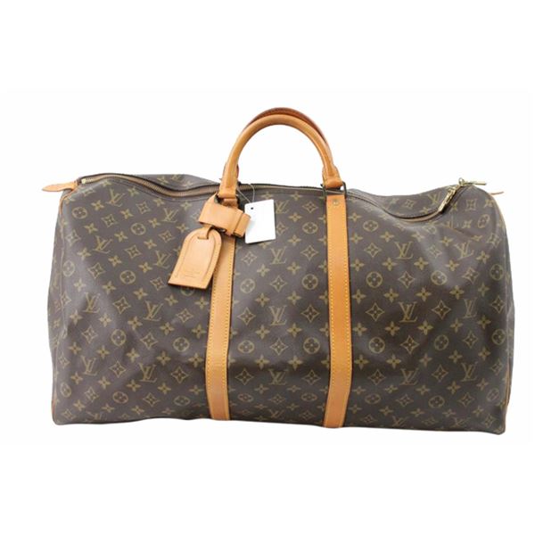 Louis Vuitton Brown Monogram Canvas Leather Keepall 60 cm Duffle Bag Luggage