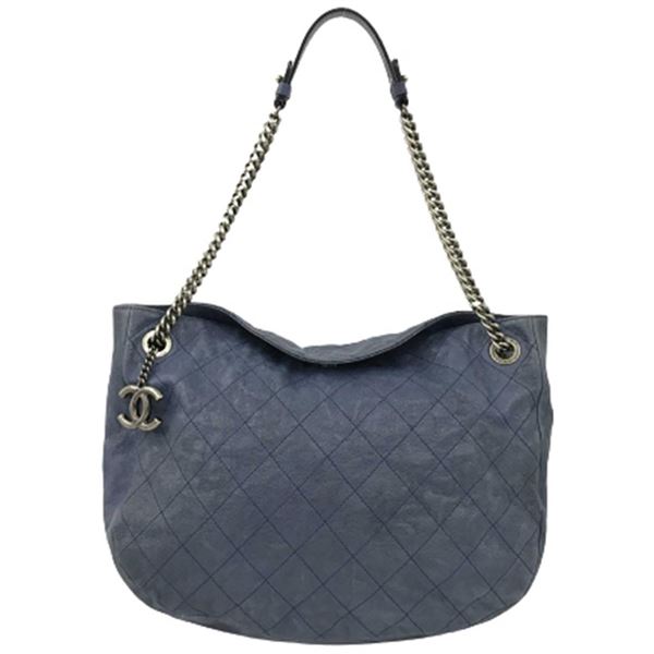 Chanel Navy Blue Quilted Caviar Leather CC Half Round Shoulder Bag