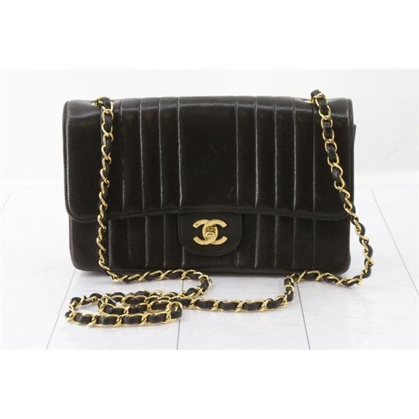 Chanel Black Vertical Quilted Lambskin Leather Mademoiselle Single Flap Bag