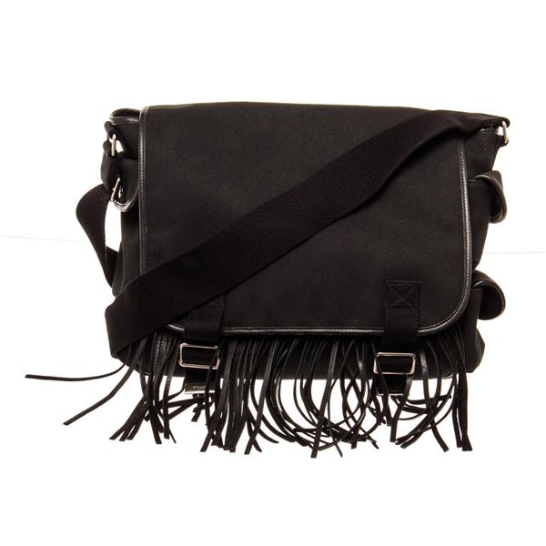 Yves Saint Laurent Black Canvas Fringe Flap Messenger Bag