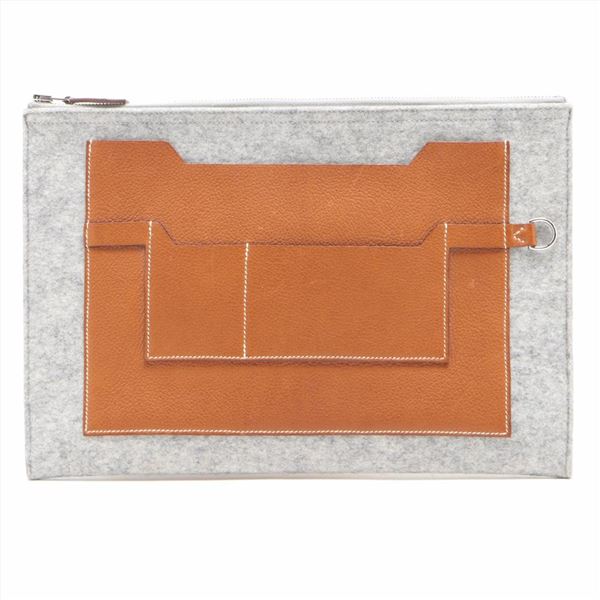 Hermes Gold Epsom Leather Wool TooDoo 37cm Clutch PHW