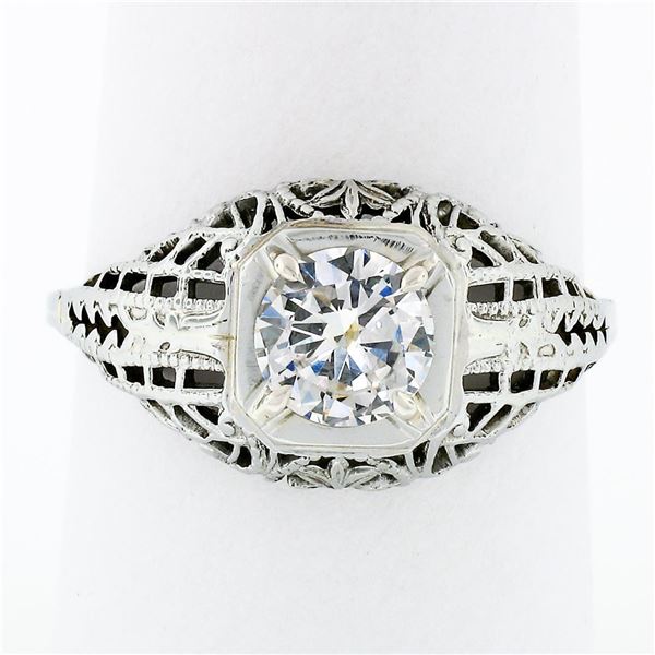 Antique 18k Gold .71 ctw GIA Old Transitional Cut Diamond Filigree Engagement Ri