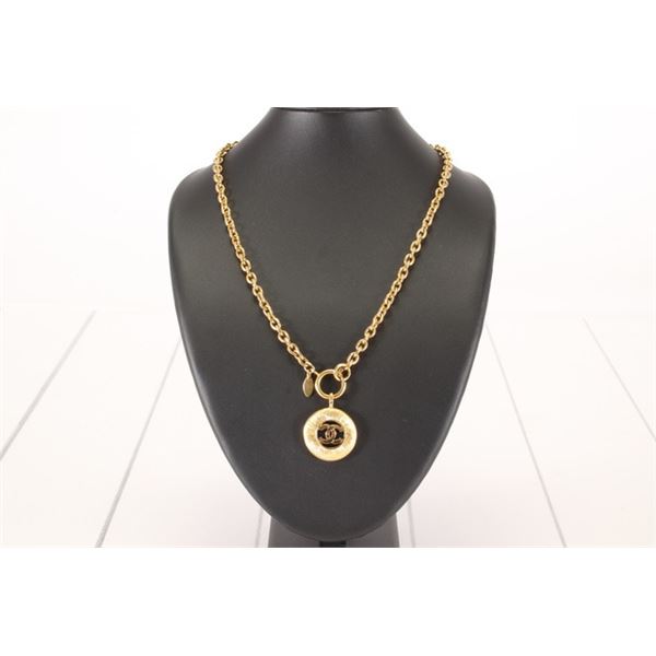 Chanel Gold-tone Metal CC Logo Cutout Sunburst Pendant Necklace