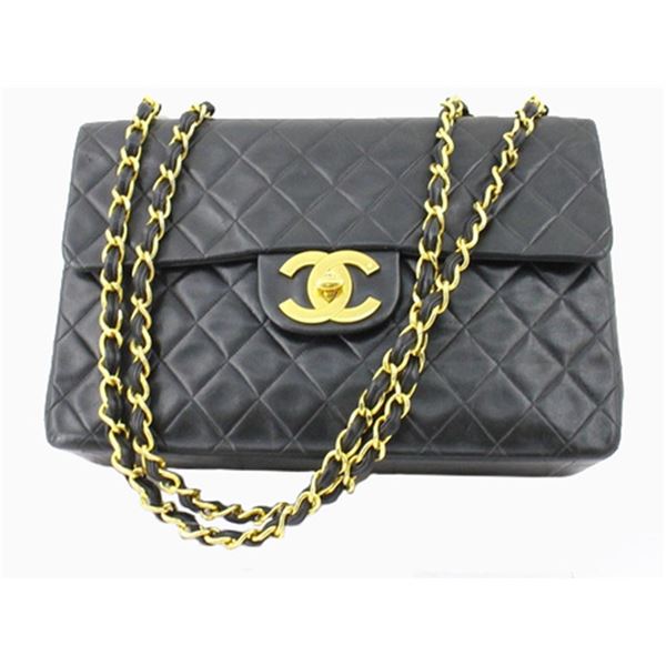 Chanel Classic Black Quilted Lambskin Leather Medium Single Flap Shoulder Bag