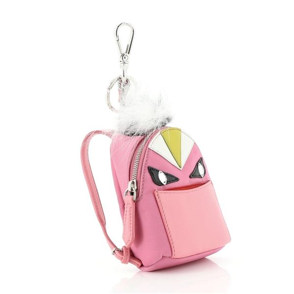 Fendi Monster Backpack Bag Charm Nylon and Leather Micro Pink