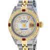 Image 1 : Rolex Ladies 2 Tone Mother Of Pearl String Diamond Lugs & Ruby Datejust Wristwat