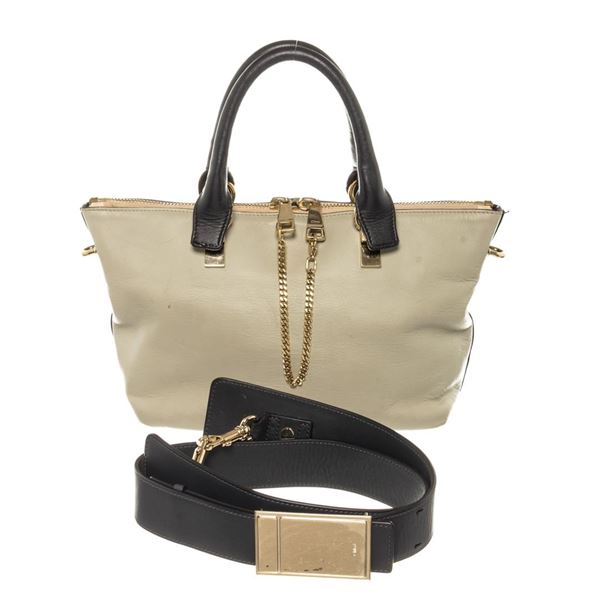 Chloe Gray Black Calfskin Leather Two-tone Baylee Medium Tote Bag