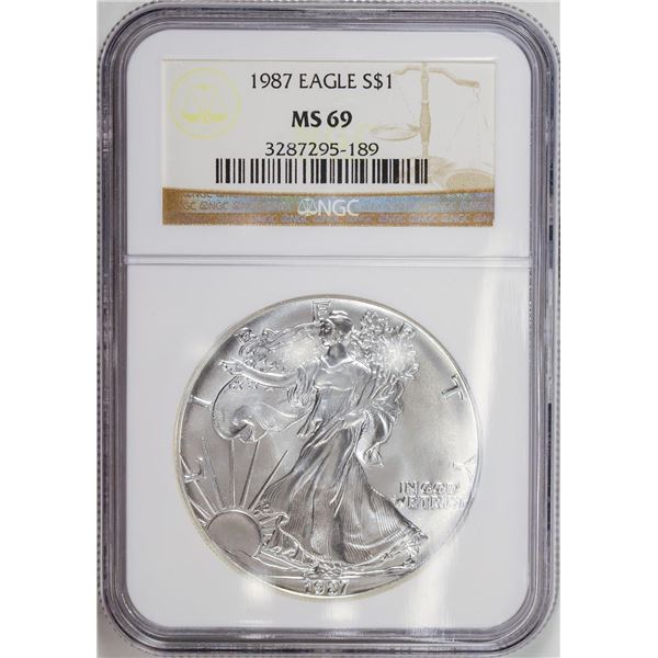 1987 American Silver Eagle .999 Fine Silver Dollar Coin NGC MS69