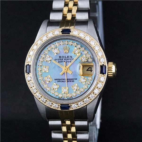 Rolex Ladies 2 Tone Blue MOP Diamond & Sapphire Datejust 26MM