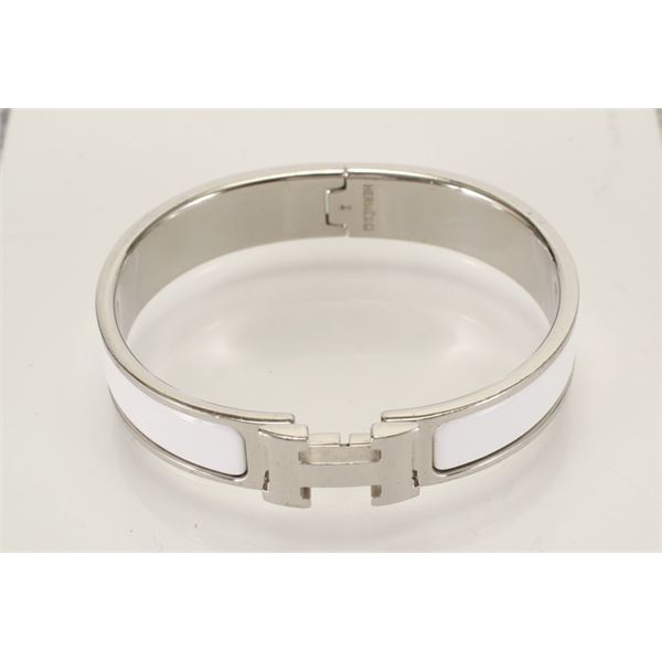 Hermes White Metal Clic Clac Bangle Bracelet PHW