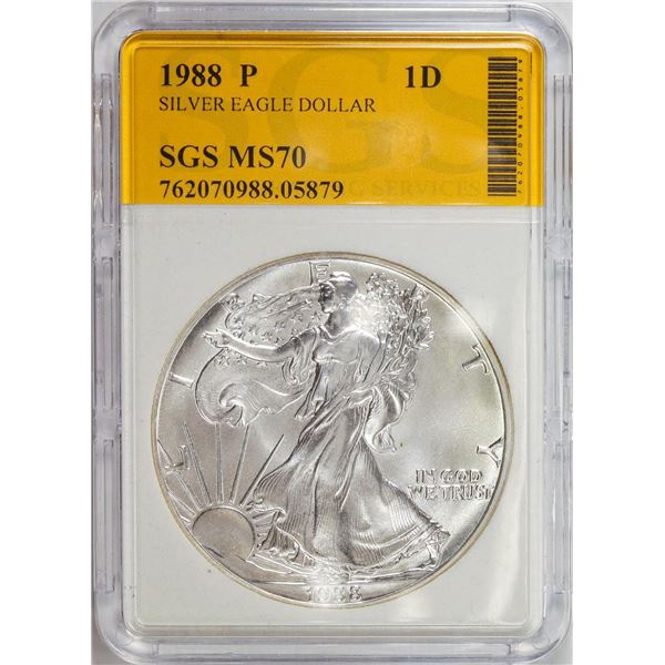 1988-P American Silver Eagle .999 Fine Silver Dollar Coin SGS MS70