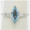 Image 2 : Vintage 14k White Gold 1.20 ctw Marquise Aquamarine and Baguette Diamond Ring