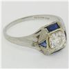 Image 8 : Antique Art Deco 18k White Gold 0.65 ctw European Diamond and Sapphire Ring