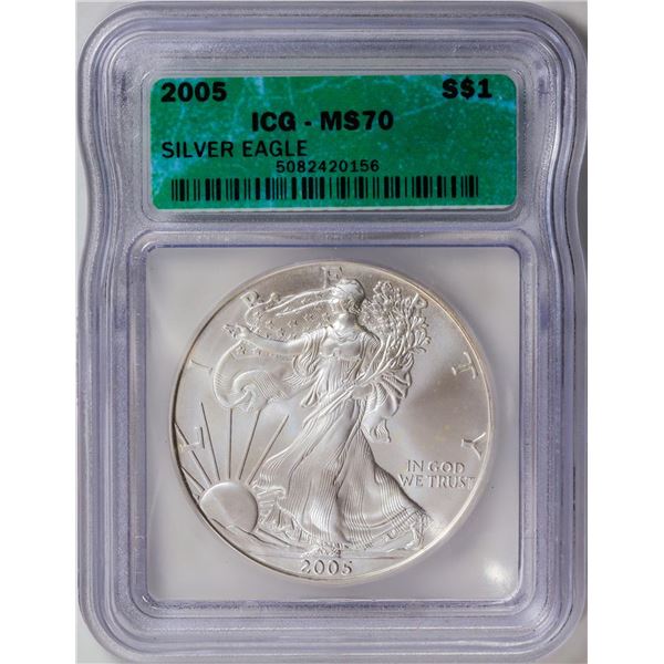 2005 American Silver Eagle .999 Fine Silver Dollar Coin ICG MS70
