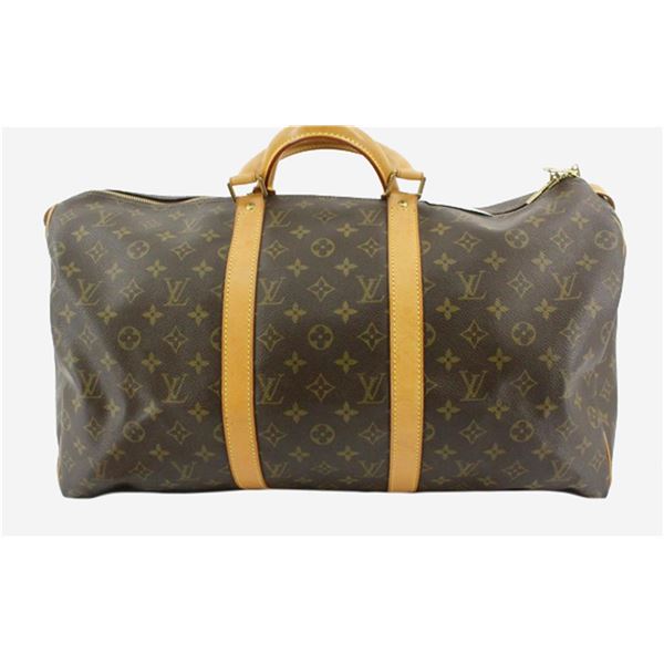Louis Vuitton Brown Monogram Canvas Leather Keepall 50 cm Duffle Bag Luggage