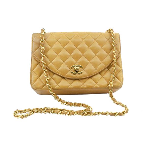 Chanel Beige Quilted Lambskin Leather CC Half Moon Flap Shoulder Bag